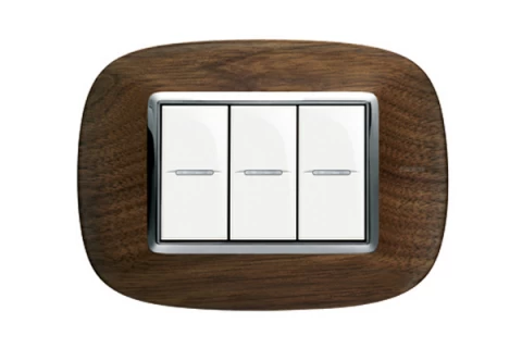 PLACA 3 MODULOS. COLOR  NOGAL MODELO ELIPTICAS  BTICINO  REF HB4803LNC