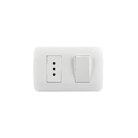 Interruptor Simple 9/12 Con Enchufe 10a 250v Blanco Lexo
