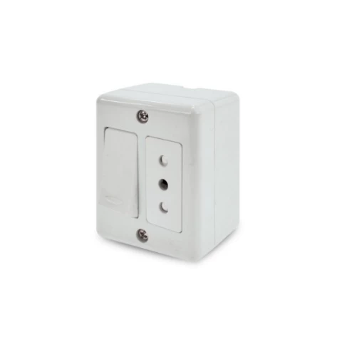 Interruptor Simple Sobrepuesto 9/12+ Toma Corriente 10a Blanco Lexo