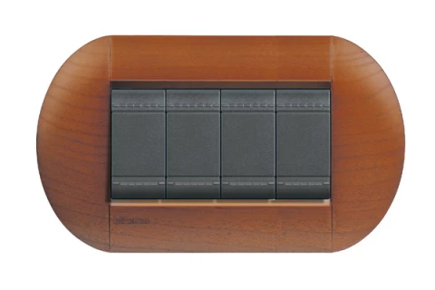PLACA ELIPTICA 4 MODELO LIVING LIGHT. TERMINACION CEREZO AMERICANO BTICINO COD REF LNB4804LCA